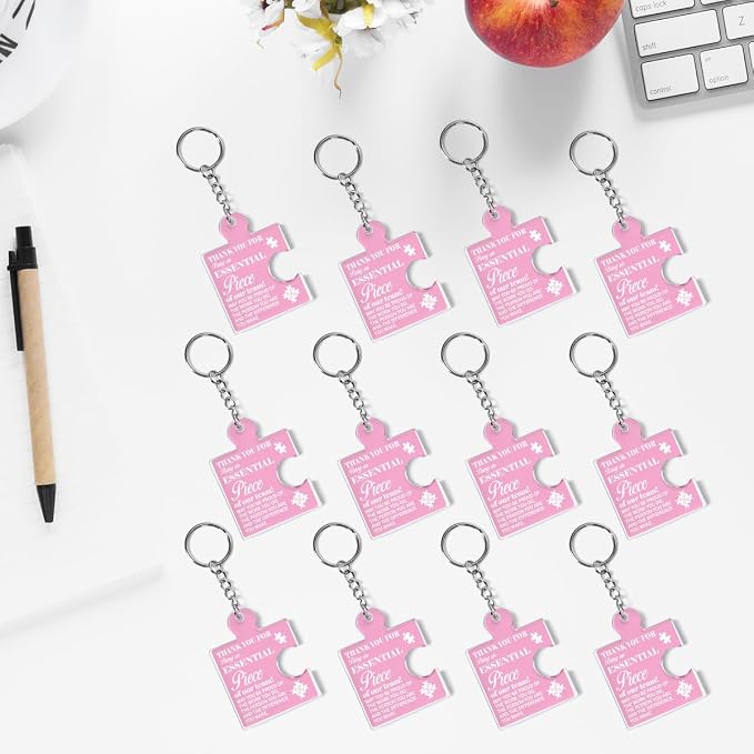 Team Appreciation Gifts Bulk Thank You Keychains for Coworkers | Gift Set for Employee, Staff, Teachers, Teamwork Puzzle Piece Keyring, Acrylic