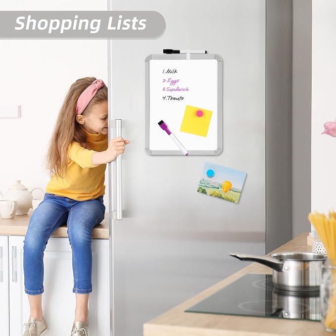 VUSIGN Magnetic Dry Erase Board, 8.5 x 11 Inches White Board, Gray, 2 Pack | Includes 4 Dry Erase Markers,Small Mini White Board for Students Fridge Wall Locker