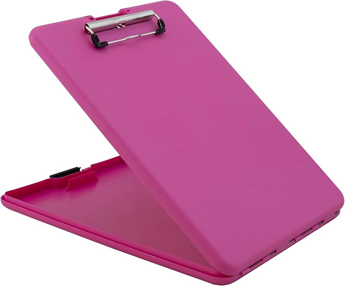 Saunders SlimMate Plastic Storage Clipboard Letter Size Pink, Assembled in USA, Slim Low Profile Form Holder with 1/2" Capacity, Lightweight Document Organizer Box for School, Office & Business Use