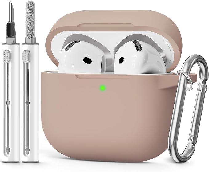 for AirPods 4 Case 2024 with Cleaner Kit & Keychain-Brown | Silicone Protective Cover for Apple AirPods 4th Generation Case,for Women Men,One-Piece Design,Shockproof,Dust Proof