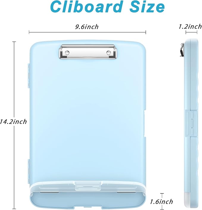 Rimilak Clipboard with Storage, 8.5 x 11'' High Capacity Clip Board, Blue | Smooth Writing, Side-Opening Plastic Folder with Pen Holder, Size 14.2 x 9.6 x 1.2″ ,for Classroom, Teacher, Student