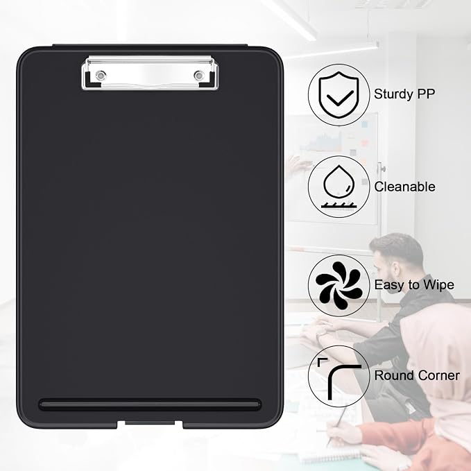 Hongri Clipboard with Storage, 8.5 x 11 Clip Board Foldable, Black | Bottom Opening, Size 13.4 x 9.4 X 0.9 in for Nurses, Teacher, Students, Classroom, School & Office Supplies