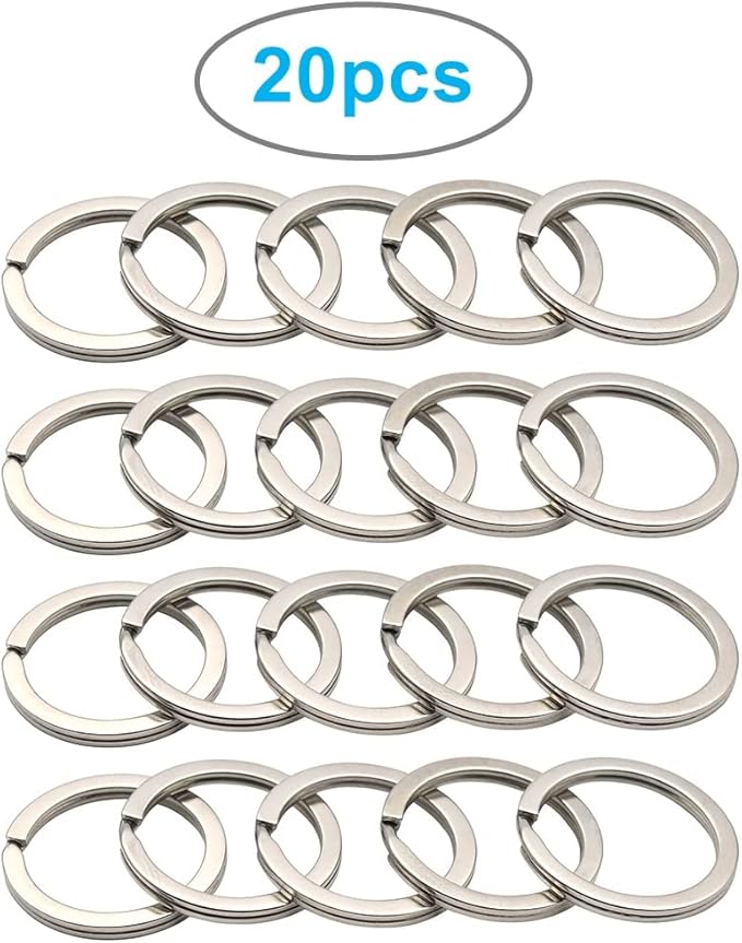 20 Pack Key Ring Keychain 1 Inch 25mm Diameter Metal Flat Split Key Chains Rings for Home Car Dog Tag Office Lanyards Keys Attachment Silver