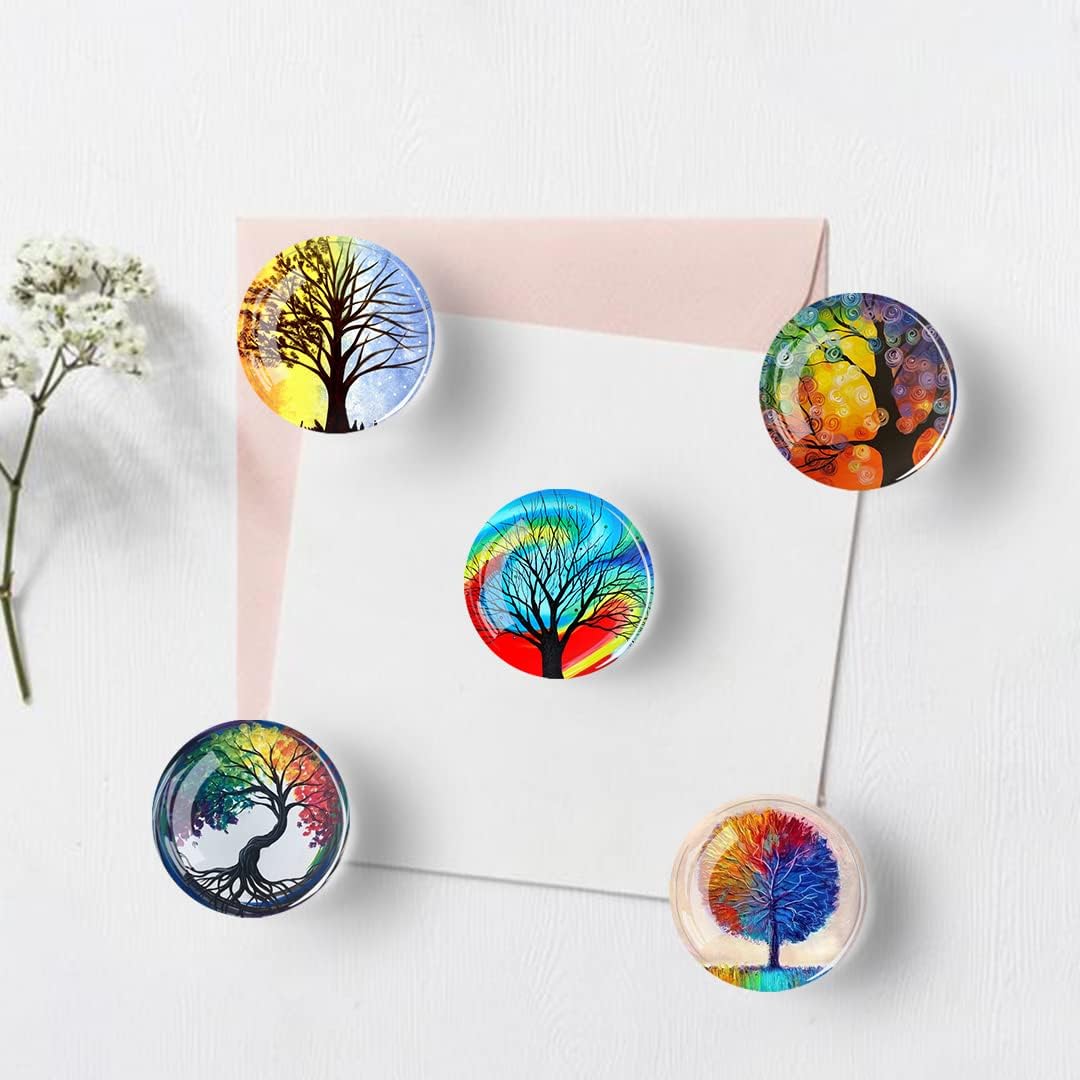 12Pcs Glass Refrigerator Magnet Fridge Sticker，Life Tree Crystal Fridge Magnets Decoration for Crafts,Strong Fridge Magnets for Kitchen, School,Office Whiteboard, Cabinet and Dishwasher (Life Tree)