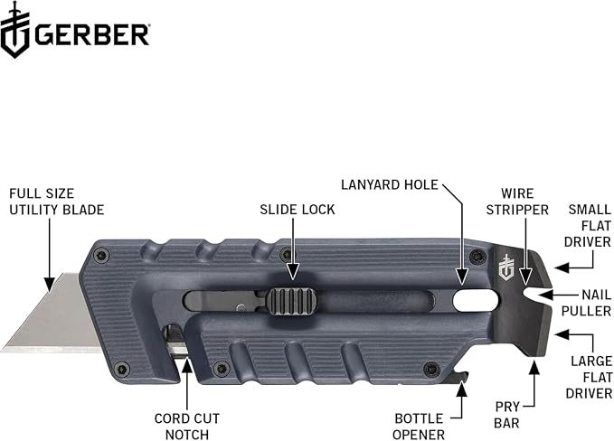 Gerber Prybrid EDC Pocket Knife Multitool 8-in-1 Box Cutter, Mustard | Retractable utility box cutter blade, built-in pry bar, compact EDC multitool, everyday carry knife