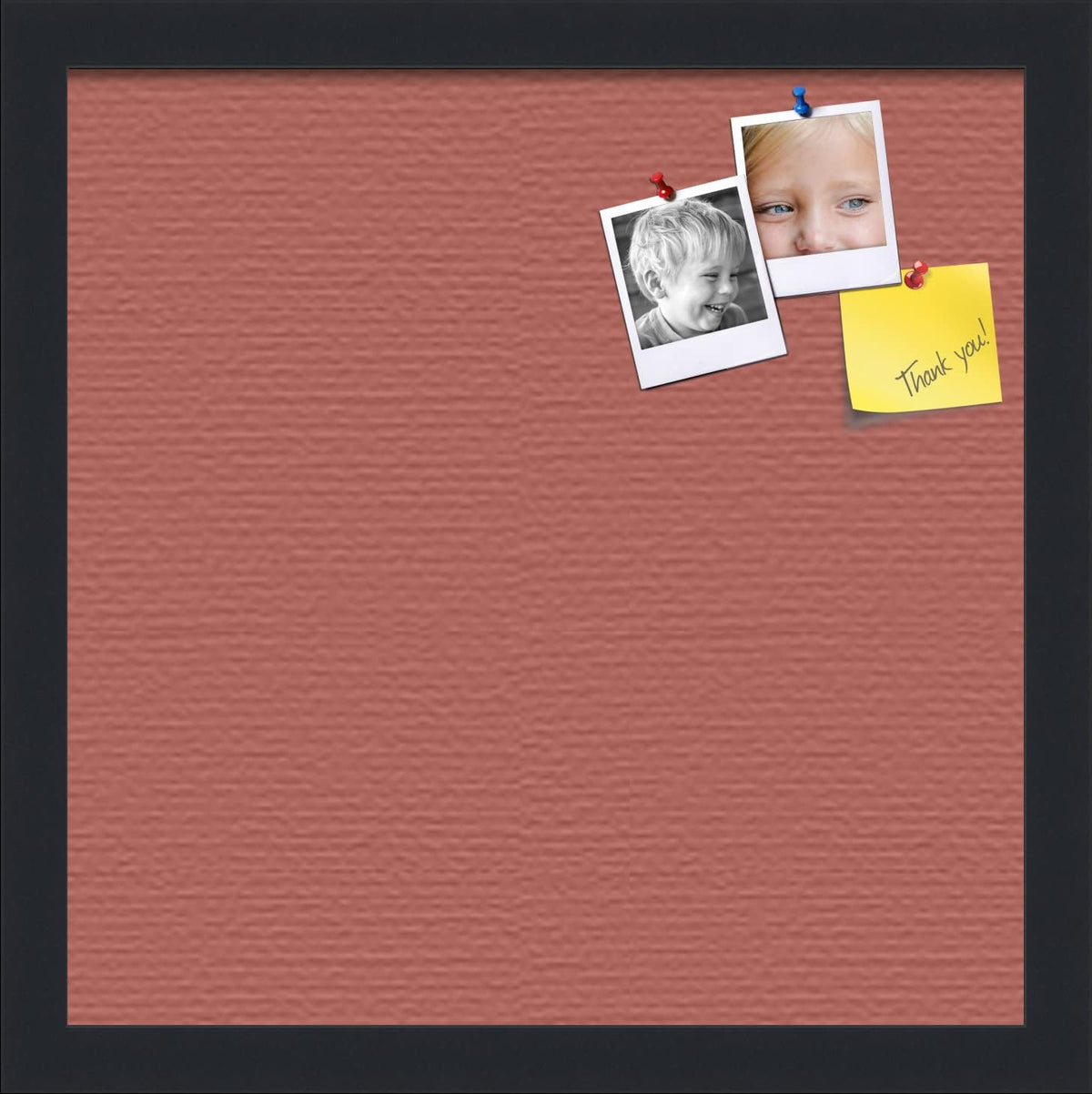 PinPix 14x14 Inch Cork Bulletin Board. This Decorative Framed Pin Board Comes with Crimson Pastel Design and a Satin Black Frame. Ideal for Home Office Decor or Message Board (PinPix-1807)