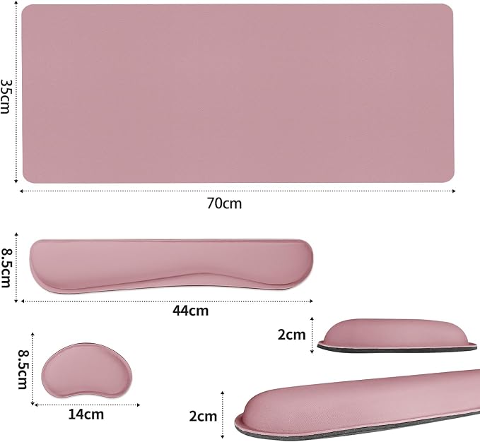 Mouse Pad and Keyboard Wrist Rest, 3-in-1 Keyboard and Mouse Pad | 27.6" x 13.8" Dusty Pink Desk Mat Set,Ergonomic Wrist Rest for Computer Keyboard, Non-slip Base, Waterproof Computer Mat