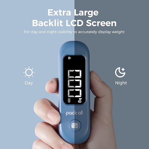 pack all Digital Luggage Scale for Travel, 110Lbs Capacity, 0.1Lb Precision | Handheld, Backlit LCD Display, Lb/Kg/Oz Conversion, Tare Function, Battery Included, Navy