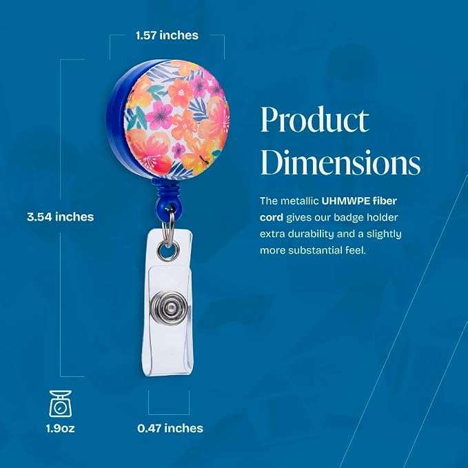 Will Well 2 Pack Retractable Keychain - Metal Badge Reel - Floral Print | ID Badge Holder Reel with Metal Casing with 27.5"UHMWPE Fiber Pull Cord for Durability and Easy Access - Holds up to 8 Keys