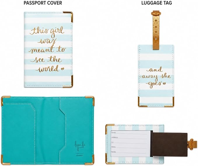 WORD TRAVELER Passport Cover Holder And Luggage Tag Set In Gift Box | Faux Material, Adjustable Buckle Strap, Privacy ID Window, Slim Lightweight Build for Easy Carry
