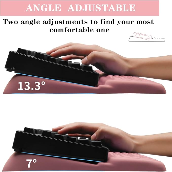 Computer Keyboard Stand with Wrist Rest Support Pad, Pink | Ergonomic Comfy Tilted Keyboard Stand Riser Holder Pad for Pain Relief, Soft Memory Foam Desk Cushion for Office Home