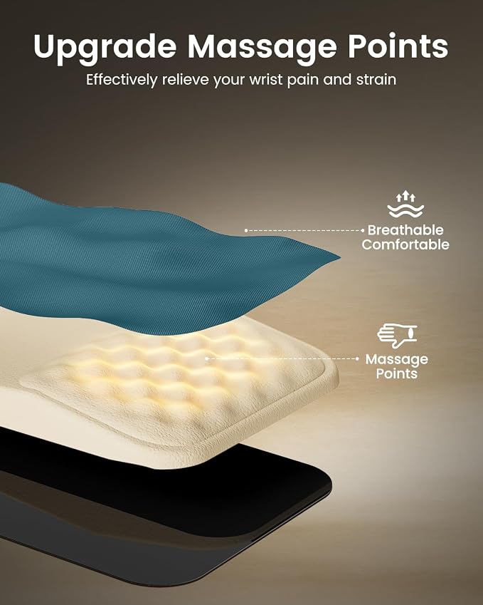 ProtoArc KMP50 Ergonomic Mouse Pad with Wrist Rest, Lycra Surface, Blue | 8° slope & massage points with slow-rebound memory foam, Non-slip base. Relieves wrist strain for office & home