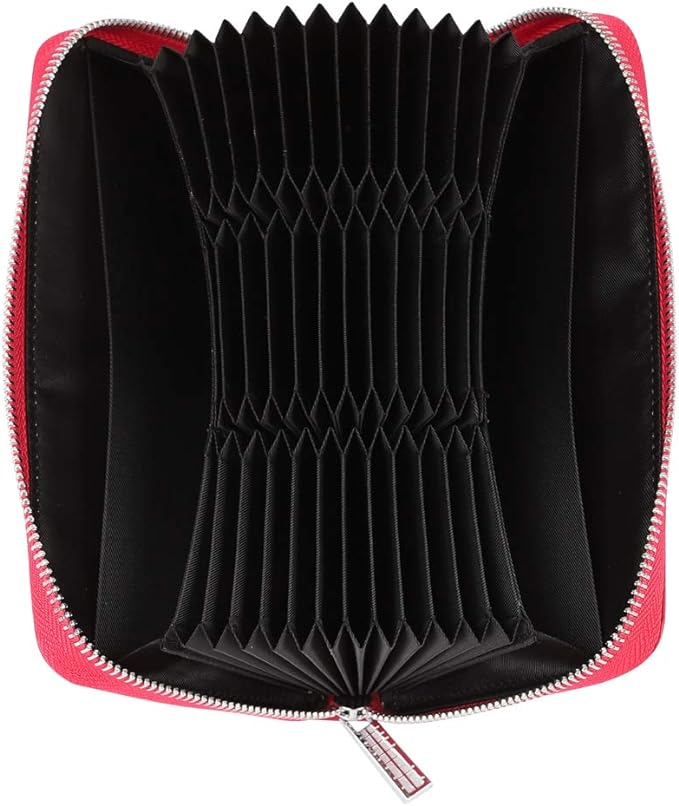 Women 36 Slots RFID Blocking Card Holder Large Long Leather Zipper Organizer Accordion Wallet,Rose