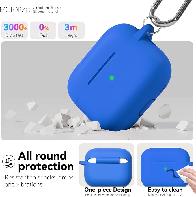 for AirPods Pro 3 Case 2025,Come with Cleaner Kit,Blue | Silicone Protective Cover for Airpod Pro 3rd Generation Case with Keychain,for Women Men,One-Piece Design,Shockproof