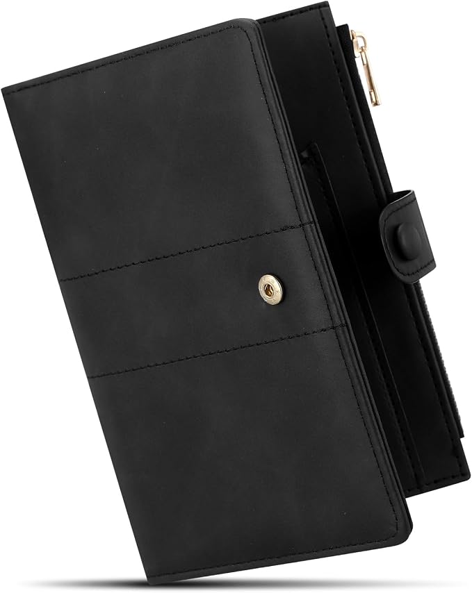 Leather Passport Holder with RFID Blocking,Slim Travel Passport Wallet Case | with Card Slots, Boarding Pass Holder, Pen Loop & SIM Card Trays, Cute Passport Cover for Women Men Family, Black