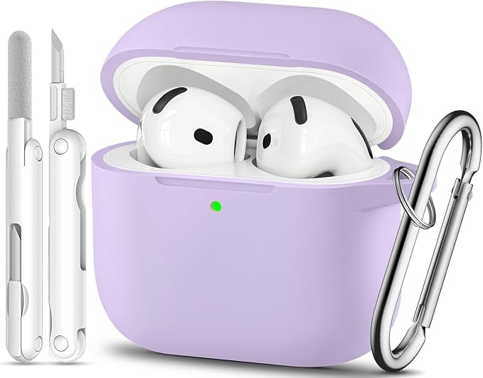 for AirPods 4 Case, TNSNK Silicone AirPod 4 Case Cover Compatible with Apple Airpods 4th Gen, Shockproof Protective Cases for Women Girly with Cleaner Kit and Keychain, Front LED Visible