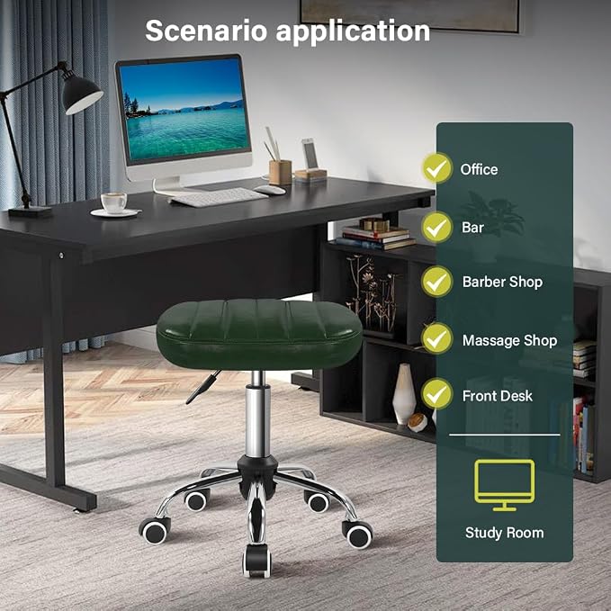 BFTOU Minimalist Square Swivel Stool with Wheel for Work SPA Shop Massage Height-Adjustable and Cost-Effective Rolling Stool Chair (Green)