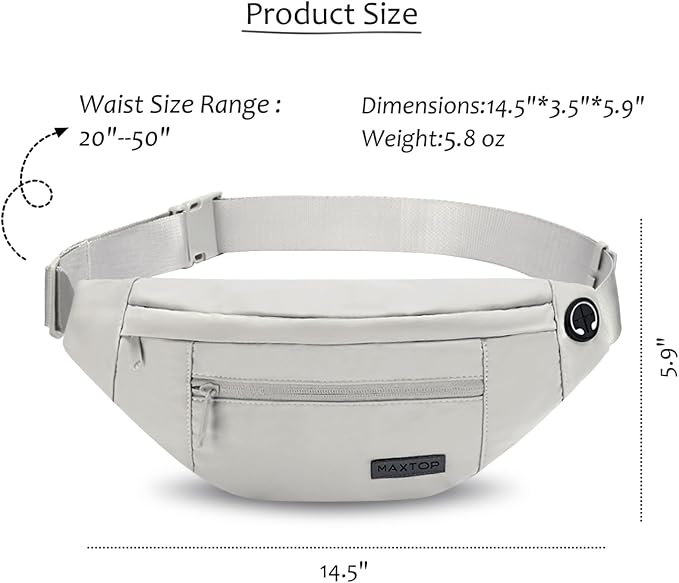 MAXTOP Large Grey Fanny Pack Crossbody Bags for Women Men Fashion Waist Bag | Nylon,Fit All Phones,Key Chain,Hands-Free,Gifts for Enjoy Sports Yoga Running Workout Walking Casual Travel