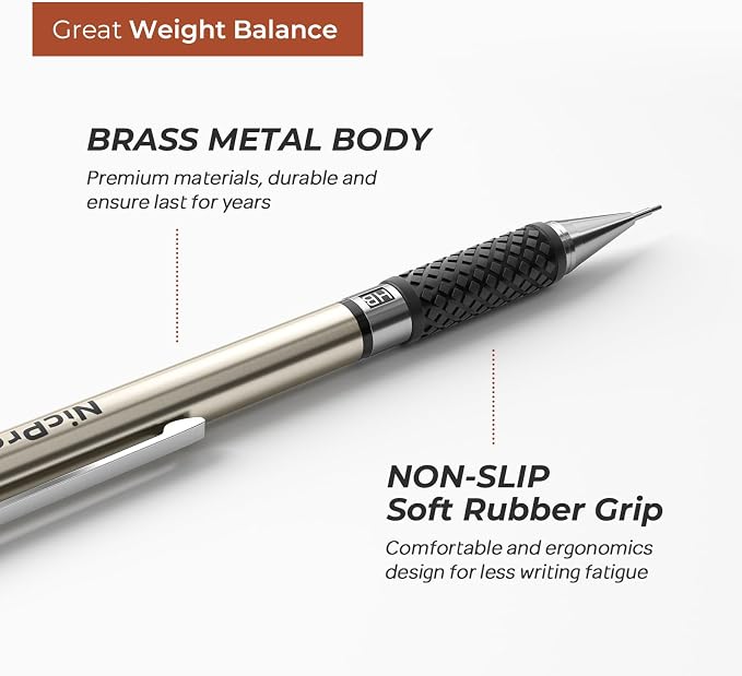 Nicpro Art Mechanical Pencil Set in Case, 4 PCS Metal Drafting Pencil | Metal Drafting Pencil Lead Pencil+6 Tube Lead Refills, Eraser, Comfort Grip For for School Writing, Artist Drawing Sketching