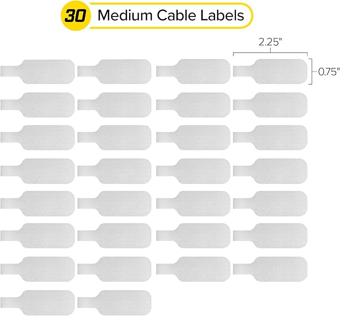 Wrap-It Storage Cable Labels - Medium, White (30-Pack) Write On Cord Labels, Wire Tags for Cable Management and Organizer for Electronics, Computers and More