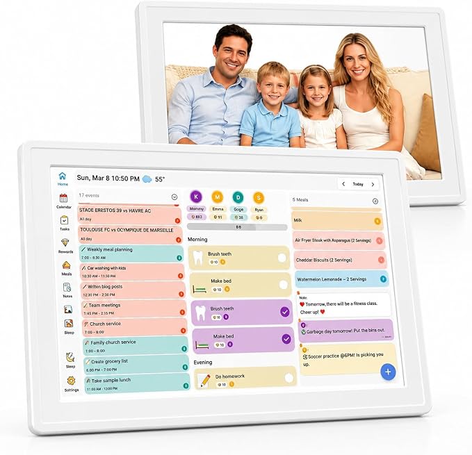 Digital Calendar Wall Planner 10.1 Inch Touch Screen WiFi picture frame | smart Electronic Planner Calendar Sync, Task management, Meal Family Digital Photo Frame Gift wall calendar for Mom Women