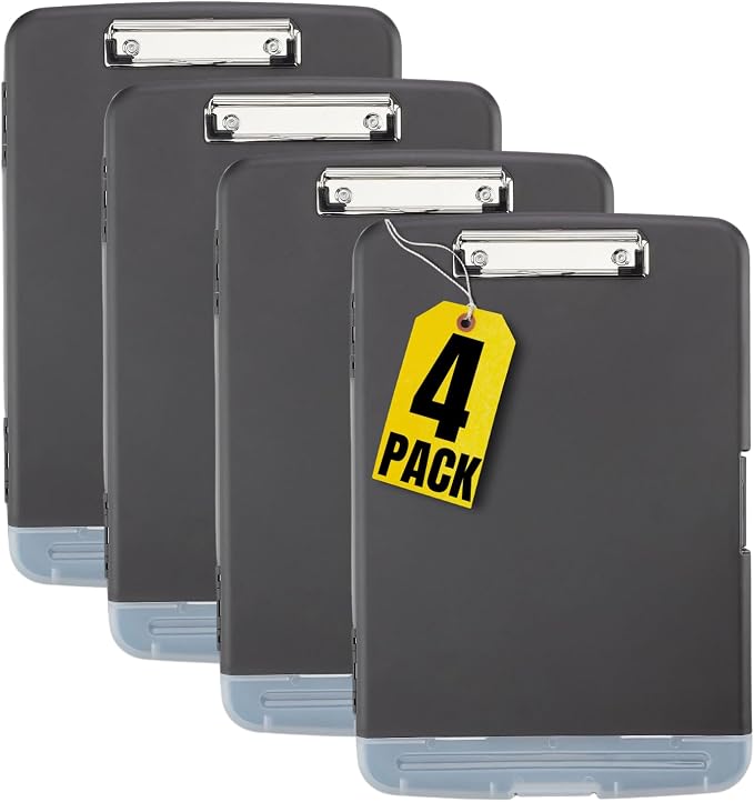 1InTheOffice Clipboard with Storage Box, Plastic Storage Clipboard, Black 4 Pack