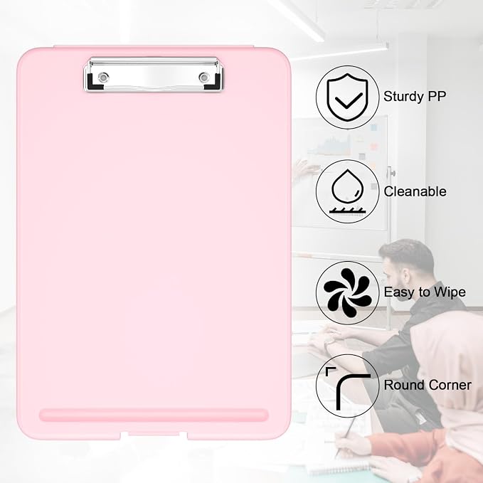 Hongri Clipboard with Storage, 8.5 x 11 Clip Board Foldable, Pink | Bottom Opening, Size 13.4 x 9.4 X 0.9 in for Nurses, Teacher, Students, Classroom, School & Office Supplies