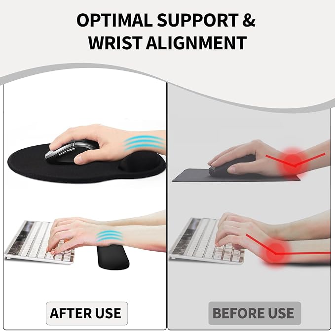 Mouse Pad Wrist Support, Ergonomic Memory Foam Keyboard Wrist Pad & Gel Wrist Rest Set for Computer Keyboard for Easy Typing & Pain Relief for Office & Home