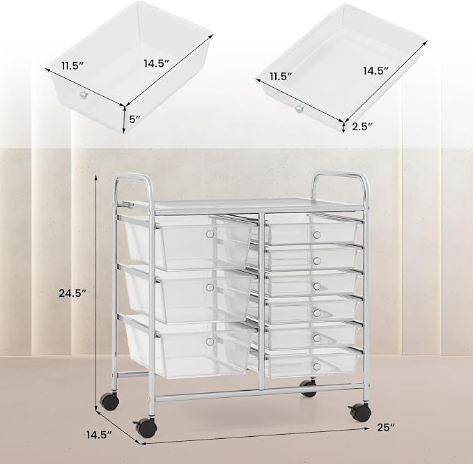 RELAX4LIFE 9 Drawer Rolling Storage Cart - Mobile Drawer Carts for Craft Art Supply Paper Salon, Utility Cart on Wheels for Classroom Teacher School Office, Rolling Cart with Drawers (Clear)