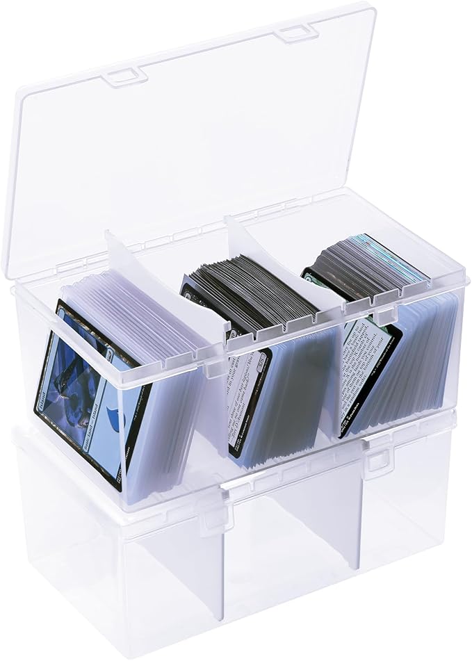 CDBXPRG Toploader Storage Box for 100 + 3" x 4" 35pt Rigid Card,Trading Card Storage Box with Dividers for 500+ Baseball Card Case,Playing Card Case for MTG, Sport Cards,Game Cards 2 PACK