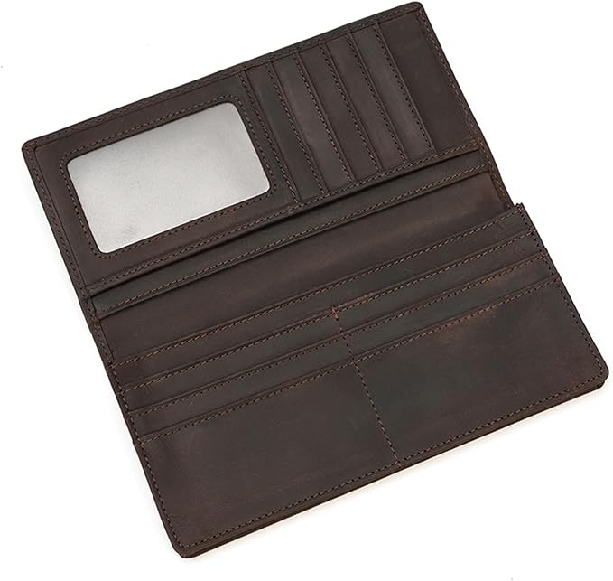 Genuine Leather Long Wallet for Men, Large Capacity Purse Clutch Bag Handbag Checkbook Cash Credit Cards Phone Holder | Large Capacity