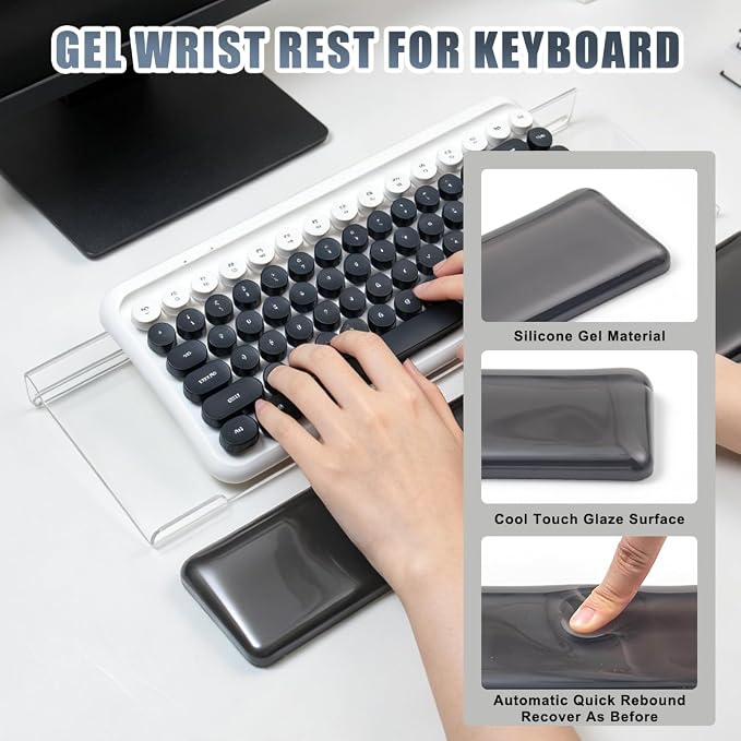 Keyboard Wrist Rest,Gel Wrist Rest for Keyboard-Black Wrist Rest | Jelly Clear Gel Wrist Pad for Easy Typing, Anti-Slip Comfort Keyboard Wrist Pad for Desktop Relieve Pain