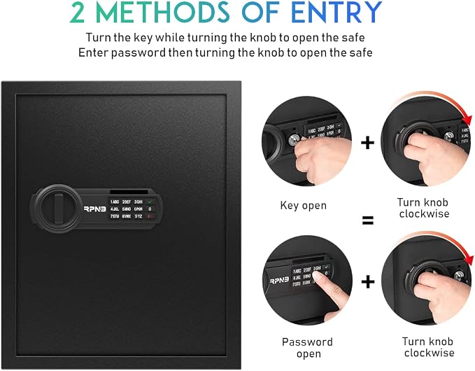 RPNB Digital Home Safe Box,Personal Safe,Money Safes for Home,1.52 CuFt | Cabinet Safes with Keys,Electronic Code Lock,Small Metal Safe for Home,Steel Alloy,Office,Hotel,Business,Jewelry