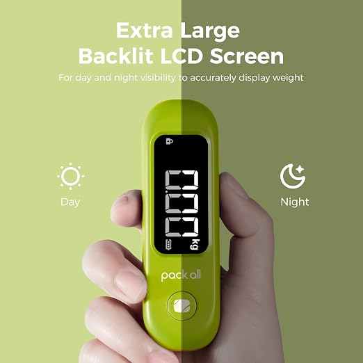 pack all Digital Luggage Scale for Travel, 110Lbs Capacity, 0.1Lb Precision | Handheld, Backlit LCD Display, Lb/Kg/Oz Conversion, Tare Function, Battery Included, Apple Green