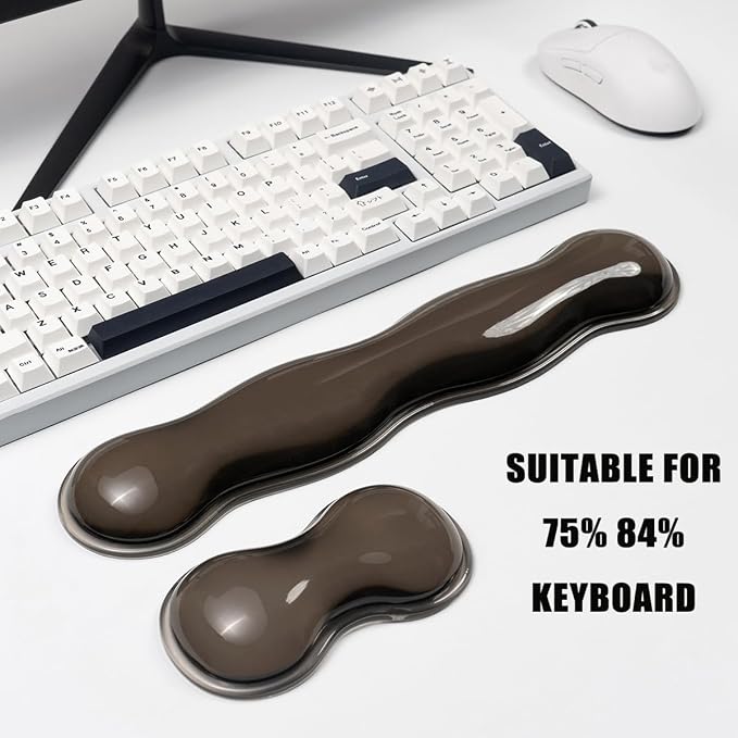 Ergonomic Silicone Gel Keyboard and Mouse Wrist Rest Set – Clear Wrist Rest for Keyboard 60%/68%/75%, Comfort & Support for Typing and Gaming(Grey)