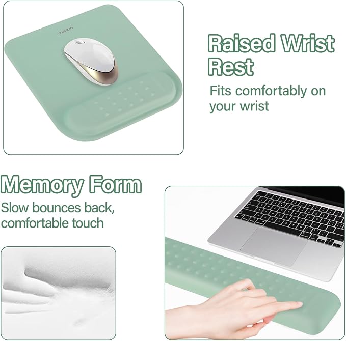 MOSISO Keyboard Stand&Wrist Rest Support for Keyboard &Mouse Pad Set | Ergonomic Massage Wrist Rest Set, Easy Typing Working Acrylic Clear Stand for Office Home, Antique Green