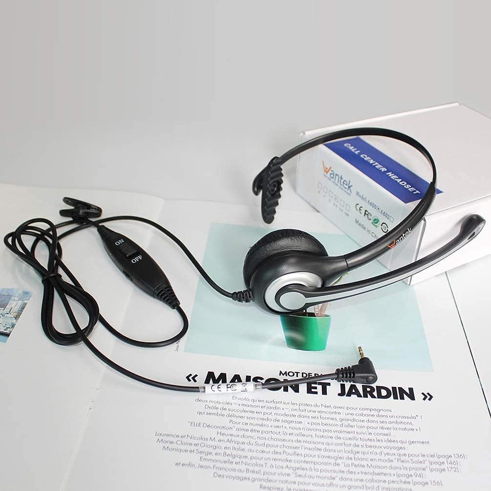 Phone Headset 2.5mm with Microphone, Noise Cancelling & Volume Controls, Telephone Headphone Compatible with Panasonic, Cisco, Polycom, Gigaset's 2.5mm Jack Phone Headset