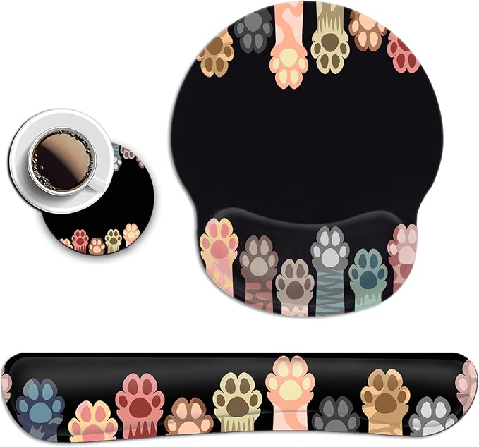 Ergonomic Mouse Pad with Wrist Support Gel Mouse Pad, Non-Slip Laptop Computer Keyboard Mousepad for Office & Home Gaming, Cute Colorful Cat Paws Design, Memory Foam Keyboard Wrist Rest