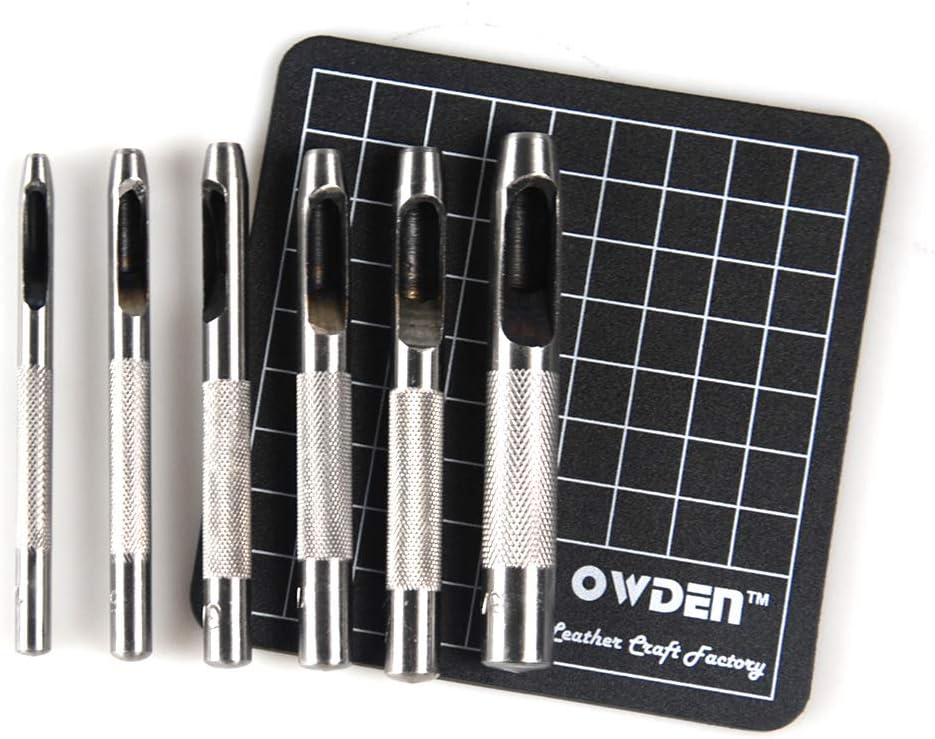 6 Pieces Hollow Hole Punch Set (1/8" - 5/16"),Leather Punch Tools, with A Free Cutting MAT