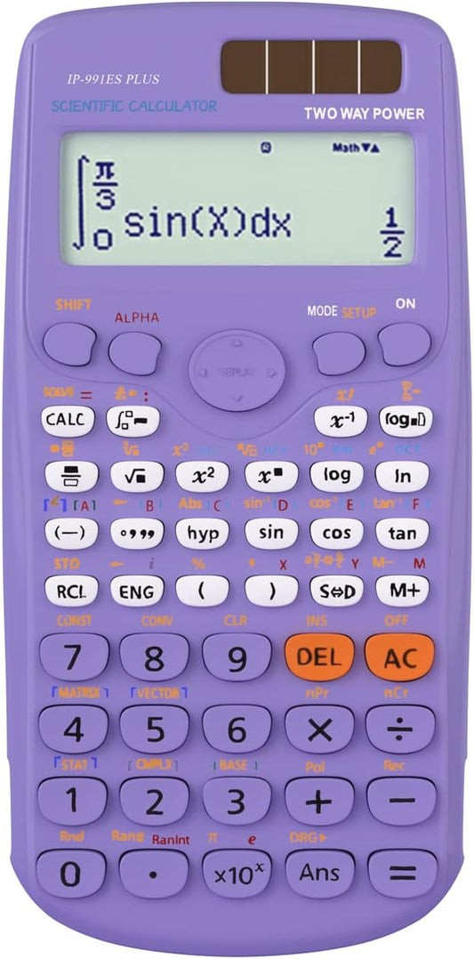 Scientific Calculators, IPepul Purple Math Calculator with 417 Function, Solar Battery Power and 4-Lines Display, School Supplies for Middle High College Students Teachers (Purple 991ES Plus)