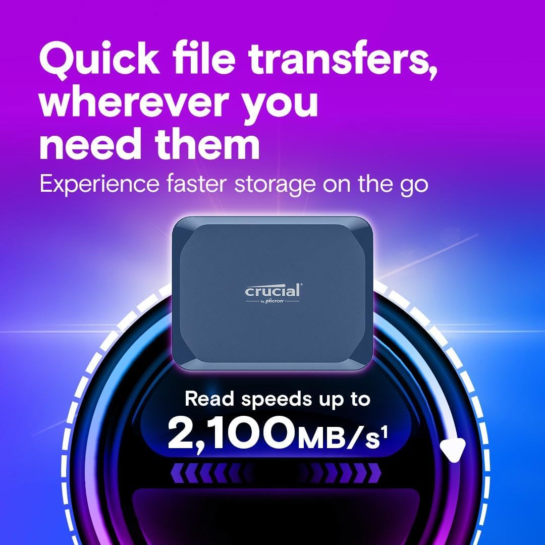Crucial X10 1TB Portable SSD, Up to 2,100MB/s, USB 3.2 USB-C, External Solid State Drive, Compatible with Windows, Mac & Android, Durable Storage for Games, Photos & Files, Blue - CT1000X10SSD9-02
