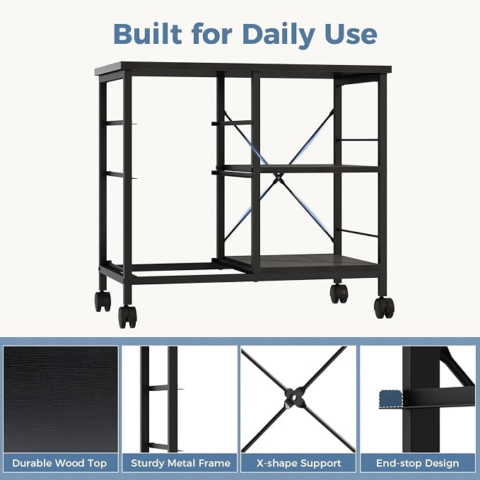 DUMOS 3 Drawer Mobile File Cabinet, Rolling Printer Stand with Storage | Fabric Lateral Filing Cabinet fits A4/Letter Size, Under Desk Drawer Cabinet, Printer Cart for Home Office, Black