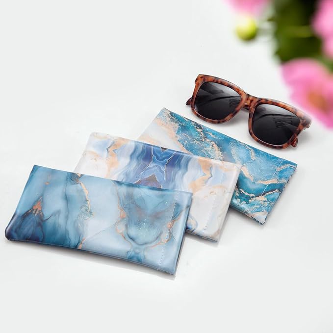 TRIUMPH VISION Eyeglass Case Glasses Case Soft Sunglass Pouch Sleeve 3 Pack | Slim Lightweight Alternative to Bulky Case, Leather Lined Protect Lens, Squeeze Easy to Use, Stylish Portable for Daily Use