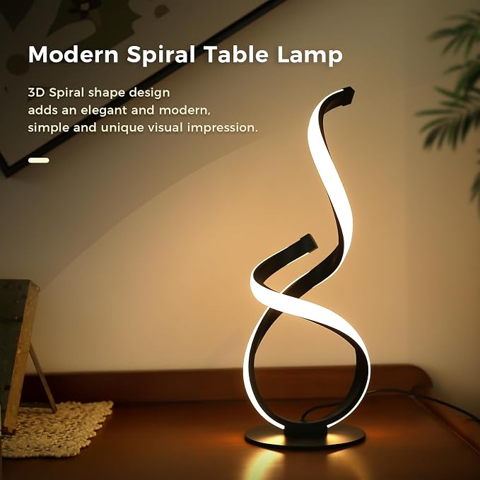 2 Pack Modern Touch Lamp for Nightstand, LED Spiral Table Light | Dimmable 3 Color Temperature Night stand Desk Lamp, Unique Bedside Light for Living Room, Bedroom, Ideal Gift, Black