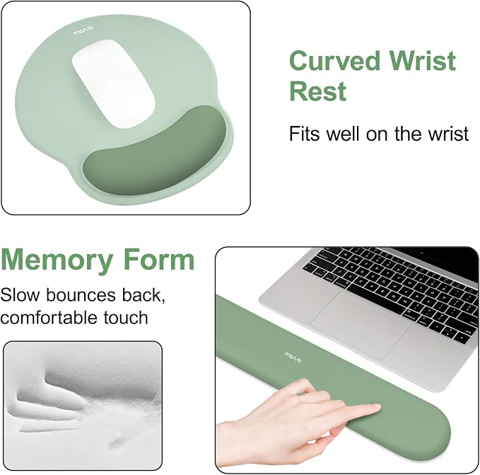 MOSISO Wrist Rest for Mouse Pad Set, Large Gaming Deskpad, Green | Circle Curved Mousepad&Keyboard Wrist Rest&Coaster, Ergonomic Non-Slip Mousepad&Easy Typing Pad with Silicone Lining