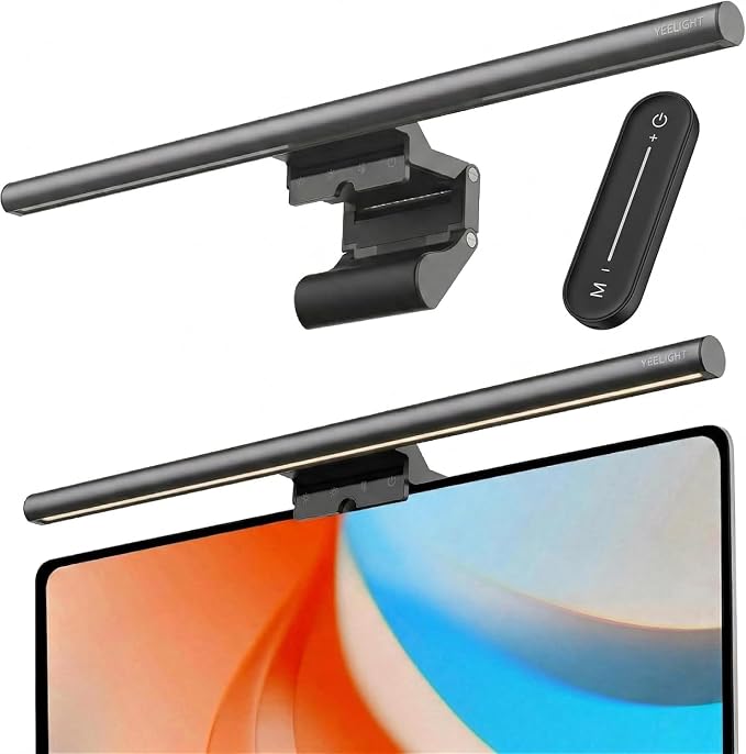 YEELIGHT Monitor Light Bar with Remote, Computer Monitor Lamp for Home Office Gaming, 250LM No Glare Eye-Care Screen Bar, Touch Control USB Desk Lamp with Stepless Dimming for Flat & Curved Monitor