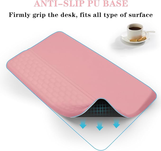 Computer Keyboard Stand with Wrist Rest Support Pad, Pink | Ergonomic Comfy Tilted Keyboard Stand Riser Holder Pad for Pain Relief, Soft Memory Foam Desk Cushion for Office Home