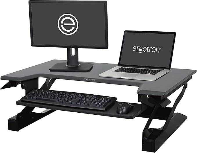 Ergotron – WorkFit-T Standing Desk Converter, Dual Monitor Sit Stand Desk Riser for Tabletops – 35 Inch Width, Black