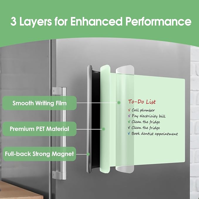 MaxGear Magnetic Whiteboard for Fridge 12x8 Multicolor 5 Pack | Strong Magnet, Dry Erase, Reusable, Easy Clean, Stain Resistant, Meal Planner, Grocery List, Family Notes, Kitchen Organizer