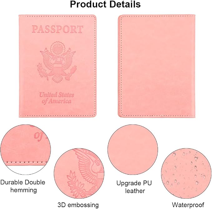 Passport Holder, Passport Cover, Passport Holder for Women, 2 Pack Passport Wallet, Leather Passport Case, Passport Protector Essentials Women Men Family Travel Must Haves, Light Purple+Pink